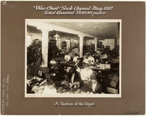 "War Chest" Sock Appeal, May 1917 : 3 photos of workers handling goods by G. A. Hills, State Library of New South Wales, digital order number a6136003